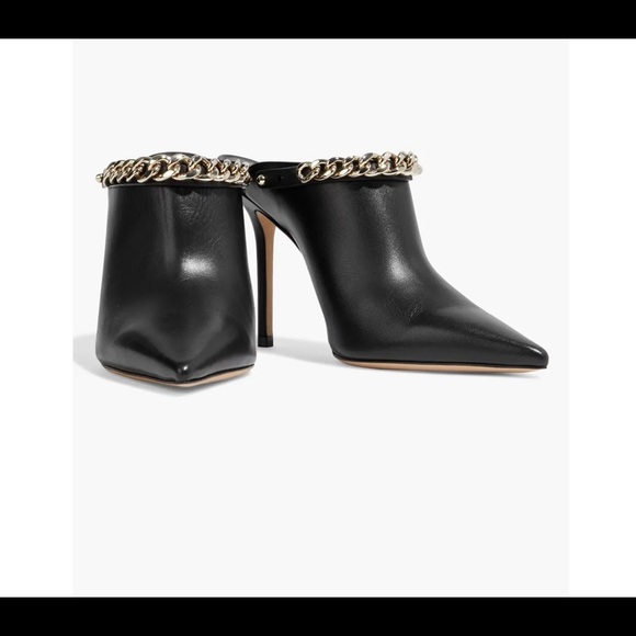 Jimmy Choo Lexx 100 Chain Trimmed Black Leather Mules NWOT - Picture 3 of 5
